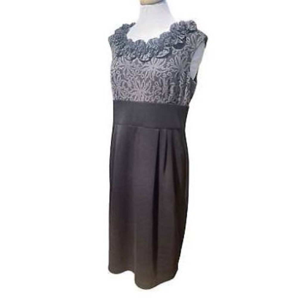 London Times Black & Gray Floral Midi Dress- Size 4 NWT